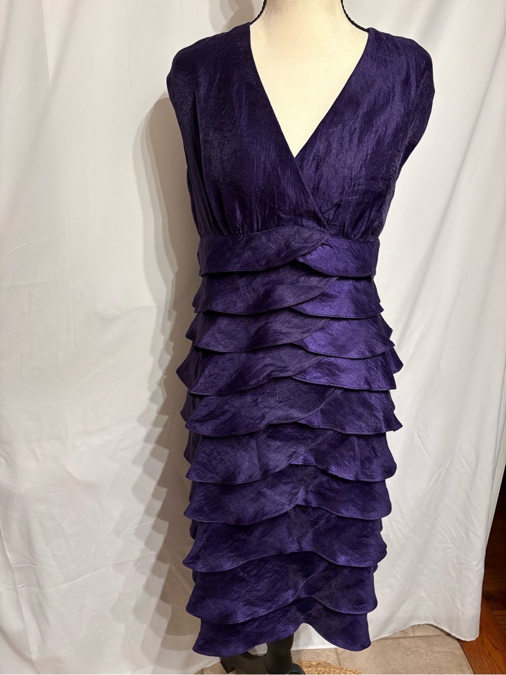 Royal Purple dress barn collection wedding guest V-Back Tiered Ruffle SZ 16.